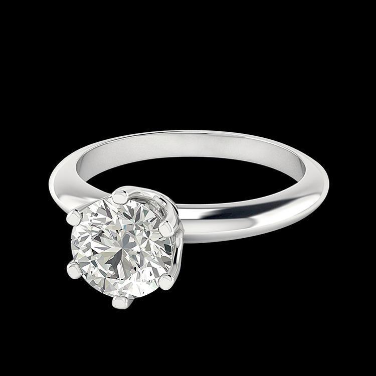 Bague De Fiançailles Véritable Diamant Solitaire Rond 2 Carats Or Blanc 14K