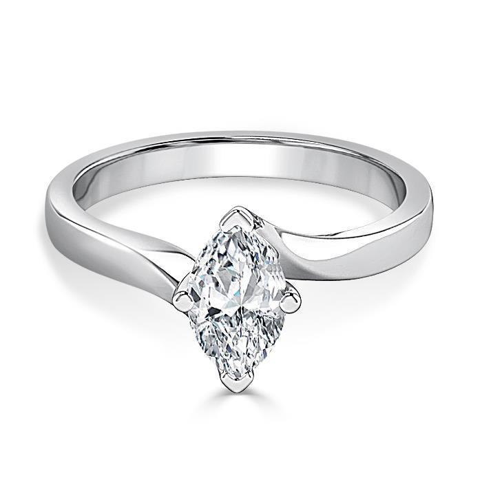 Bague De Fiançailles Véritable Diamant Solitaire Taille Marquise 1.60 Ct En Or Blanc 14K
