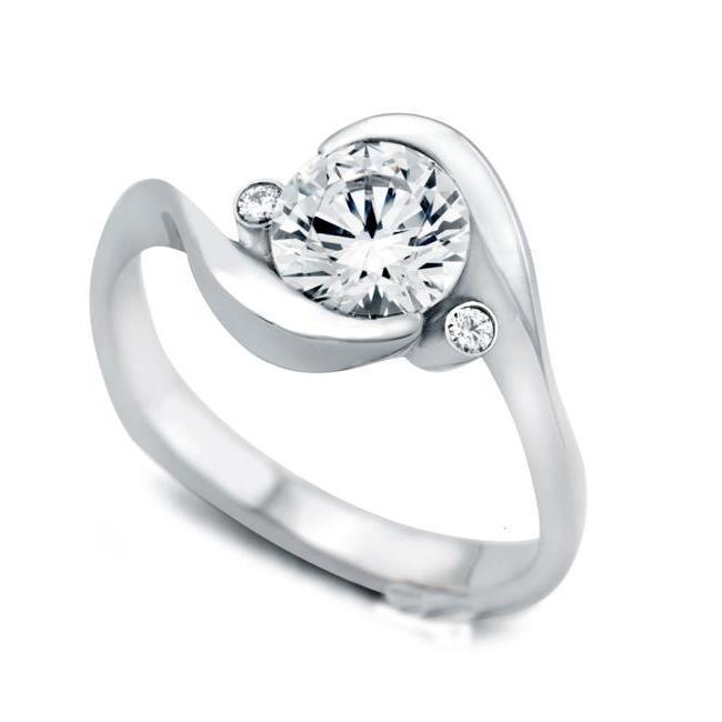 Bague De Fiançailles Véritable Diamant Style 2.40 Carats 3 Pierres En Or Blanc 14K
