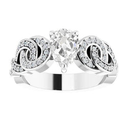 Bague De Fiançailles Véritable Diamant Taille Ancienne Poire Style Noeud Or Blanc 5.70 Carats