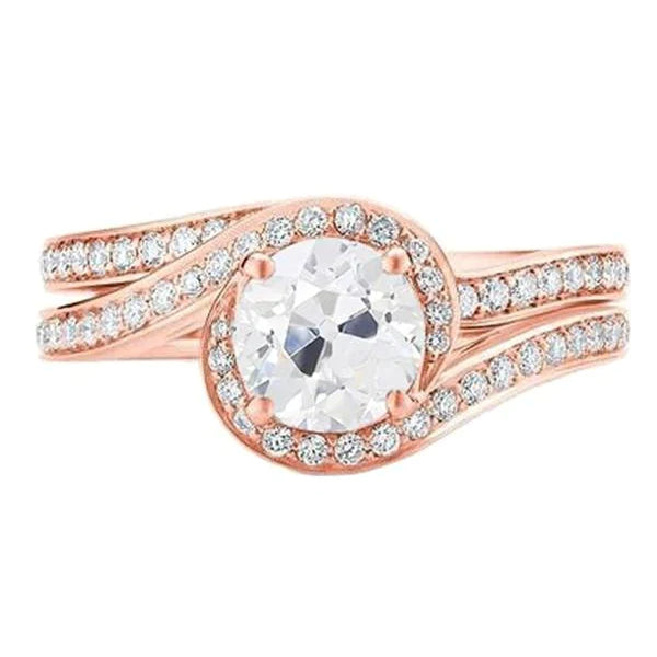 Bague De Fiançailles Véritable Diamant Taille Ancienne Sertie Or Rose 2,50 Carats