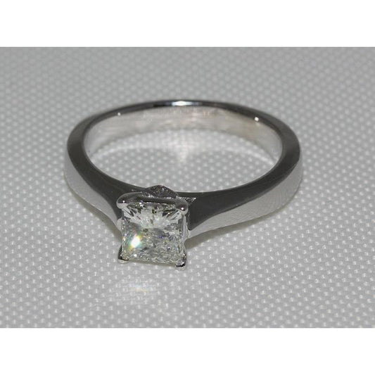 Bague De Fiançailles Véritable Diamant Taille Princesse 1.60 Carat Or Blanc