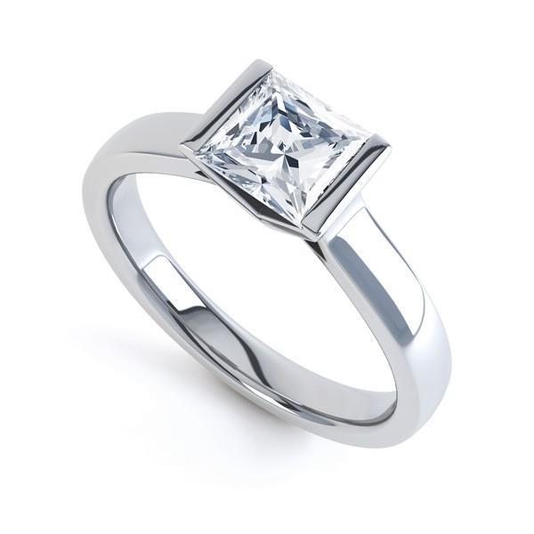 Bague De Fiançailles Véritable Diamant Taille Princesse Solitaire 1.30 Ct Or Blanc 14K