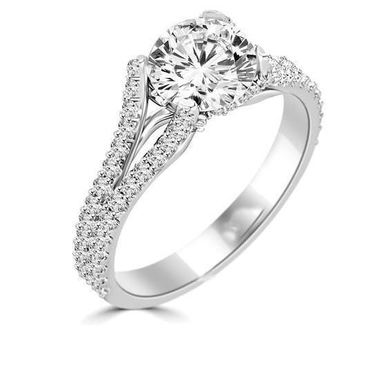 Bague De Fiançailles Véritable Diamants Ronds Taille Brillant De 5.00 Ct En Or Blanc 14K