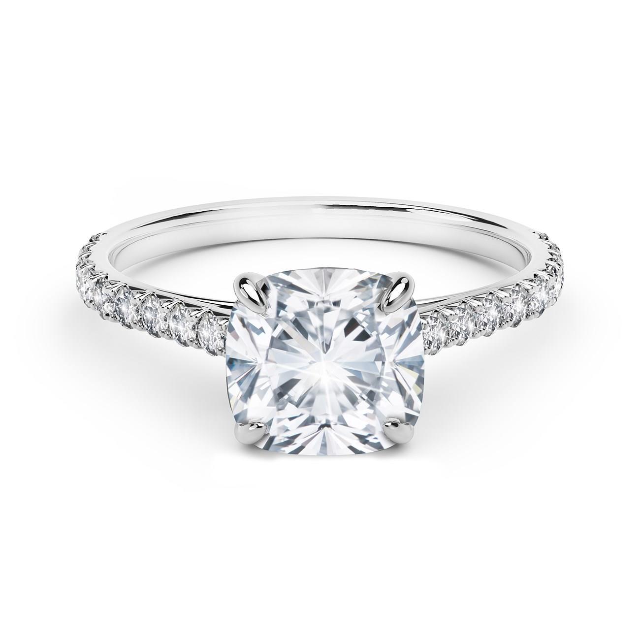 Bague De Fiançailles Véritable Diamants Taille Coussin Et Rond 3.35 Carats Neuf