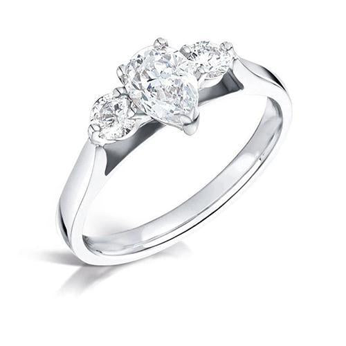 Bague De Fiançailles Véritable Diamants Trois Pierres 2.75 Carats Or Blanc 14K