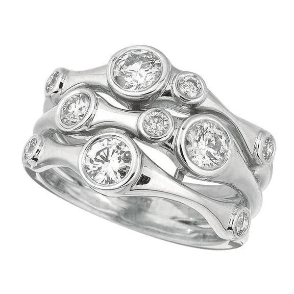 Bague De Fiançailles à Bulles En Biseau Et à 1,50 Carats De Réel Diamants Ronds 14K D'Or Blanc