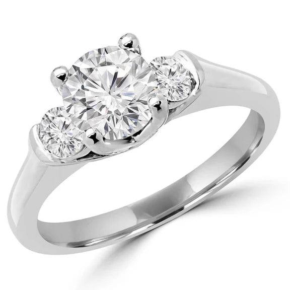 Bague De Mariage A Trois Pierres Avec Réel Diamants Ronds De 1.30 Ct En Or Blanc