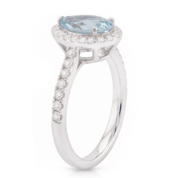 Bague De Mariage Aigue-marine Et Diamants Naturels Extraits des Mines ( et non cultivés en laboratoire ) En Forme De Poire 14 Ct Or Blanc 14K