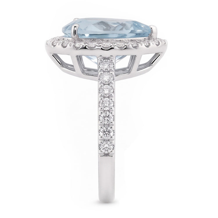 Bague De Mariage Aigue-marine Et Diamants Naturels Extraits des Mines ( et non cultivés en laboratoire ) En Forme De Poire 14 Ct Or Blanc 14K