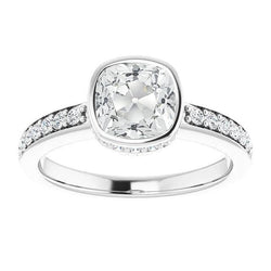 Bague De Mariage Avec Coussin Accents Vieux Mineur Réel Diamant Lunette Sertie 8 Carats