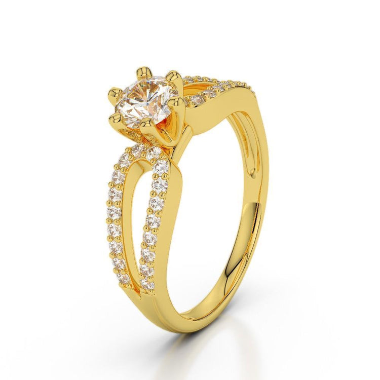 Bague De Mariage Avec Réel Diamant De 1.4 Ct En Or Jaune 14 Carats Sertie De Six Griffes