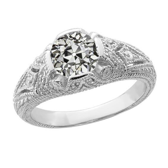 Bague De Mariage De Style Antique Rond Véritable Diamant Taille Ancienne 2.50 Carats Millegrain