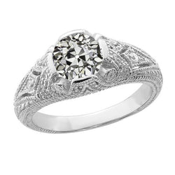 Bague De Mariage De Style Antique Rond Véritable Diamant Taille Ancienne 2.50 Carats Millegrain