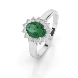 Bague De Mariage Emeraude Vert et Diamants 3.50 Carats Bijoux En Or