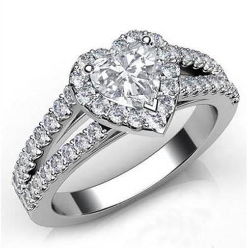 Bague De Mariage En Forme De Coeur Avec Halo Rond Et Réel Diamants 6.90 Carats En Or Blanc