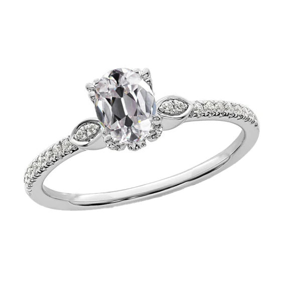 Bague De Mariage En Or 14 Carats Rond Et Ovale Avec Réel Diamants Taille Ancienne 3.70 Carats