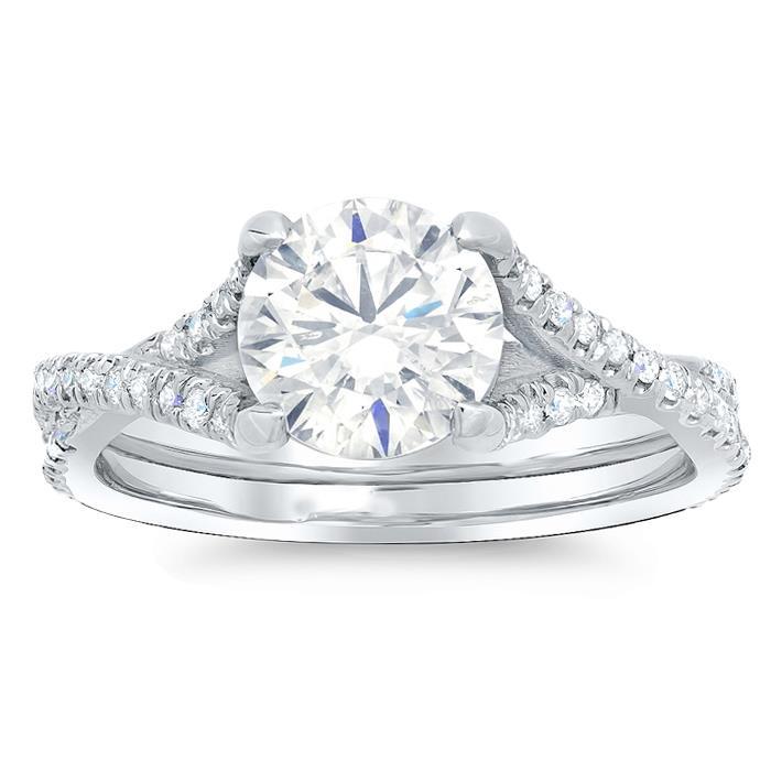 Bague De Mariage En Or Blanc Coupe Ronde 4.50 Carats Véritable Diamant Tige Torsadée