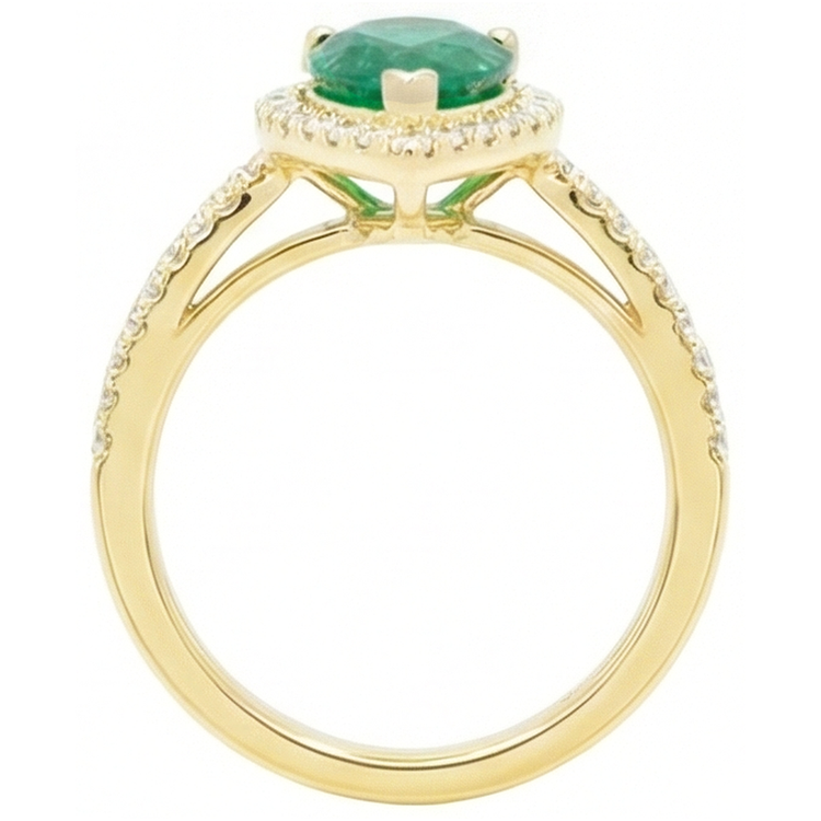 Bague De Mariage En Or Jaune 14K Et Diamants Naturels Extraits des Mines ( et non cultivés en laboratoire ) Taille Poire Emeraude Vert 5 Ct
