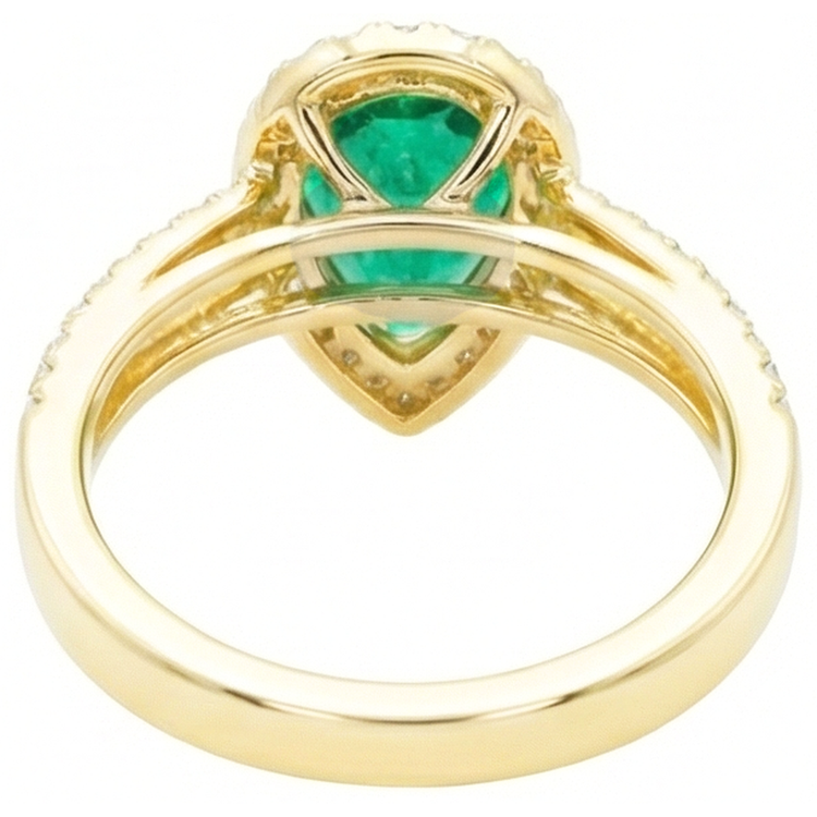 Bague De Mariage En Or Jaune 14K Et Diamants Naturels Extraits des Mines ( et non cultivés en laboratoire ) Taille Poire Emeraude Vert 5 Ct