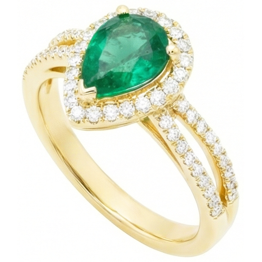 Bague De Mariage En Or Jaune 14K Et Diamants Naturels Extraits des Mines ( et non cultivés en laboratoire ) Taille Poire Emeraude Vert 5 Ct