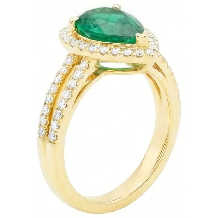 Bague De Mariage En Or Jaune 14K Et Diamants Naturels Extraits des Mines ( et non cultivés en laboratoire ) Taille Poire Emeraude Vert 5 Ct