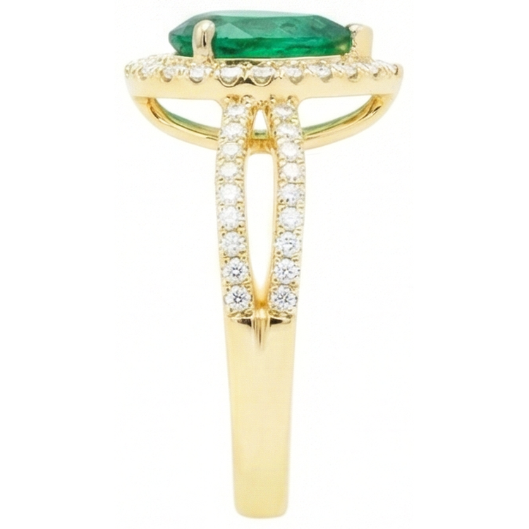 Bague De Mariage En Or Jaune 14K Et Diamants Naturels Extraits des Mines ( et non cultivés en laboratoire ) Taille Poire Emeraude Vert 5 Ct