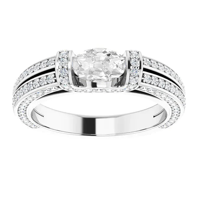 Bague De Mariage En Or Ovale Serti De Lingots De Réel Diamants Taille Ancienne Mine 6.20 Carats