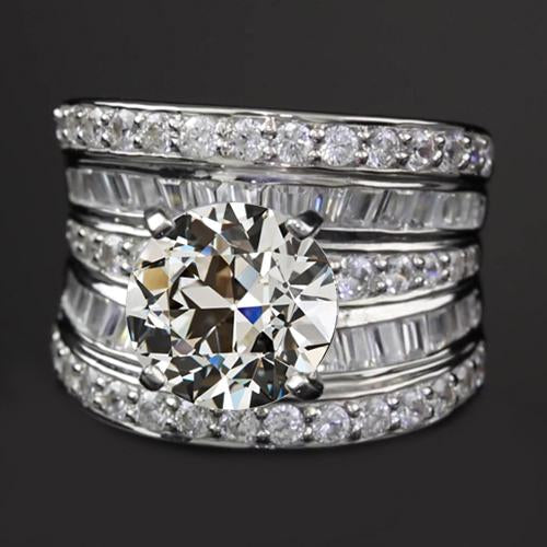 Bague De Mariage Fantaisie Réel Diamant Taille Baguette Et Diamant Pour Femme 5.50 Carats