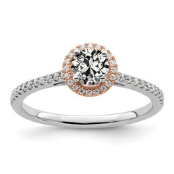 Bague De Mariage Halo Bicolore Avec Accents Réel Diamant Taille Ancienne 3 Carats