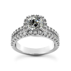 Bague De Mariage Halo Coussin Vieux Mineur Naturel Diamants Split Tige 4.75 Carats