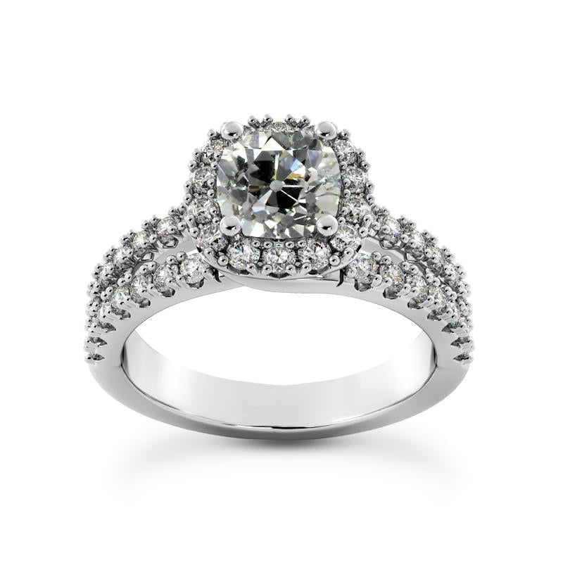 Bague De Mariage Halo Coussin Vieux Mineur Naturel Diamants Split Tige 4.75 Carats