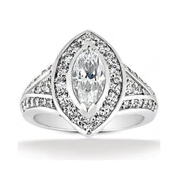 Bague De Mariage Halo De Réel Diamants Marquise De 1.76 Ct