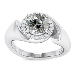 Bague De Mariage Halo En Or 14 Carats Ronde Réel Diamants Taille Ancienne Mine 4.75 Carats
