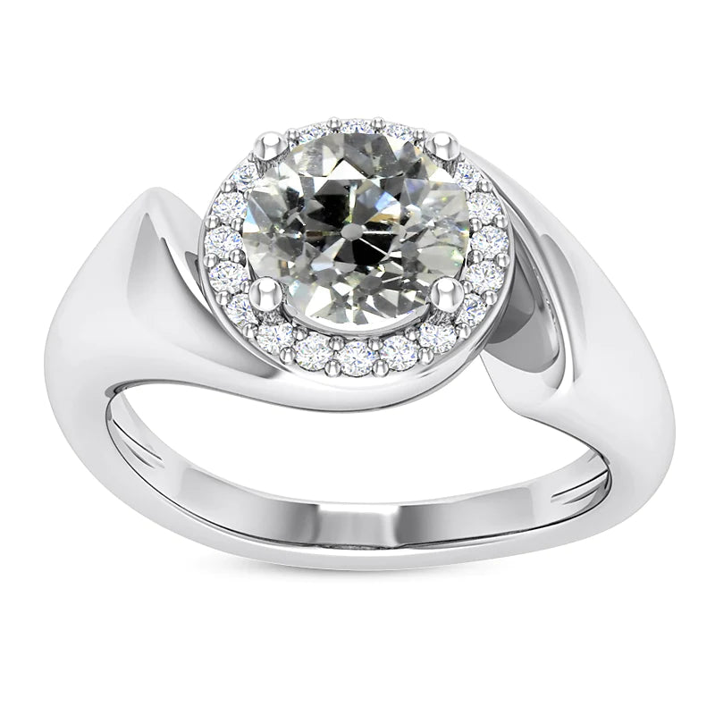 Bague De Mariage Halo En Or 14 Carats Ronde Réel Diamants Taille Ancienne Mine 4.75 Carats