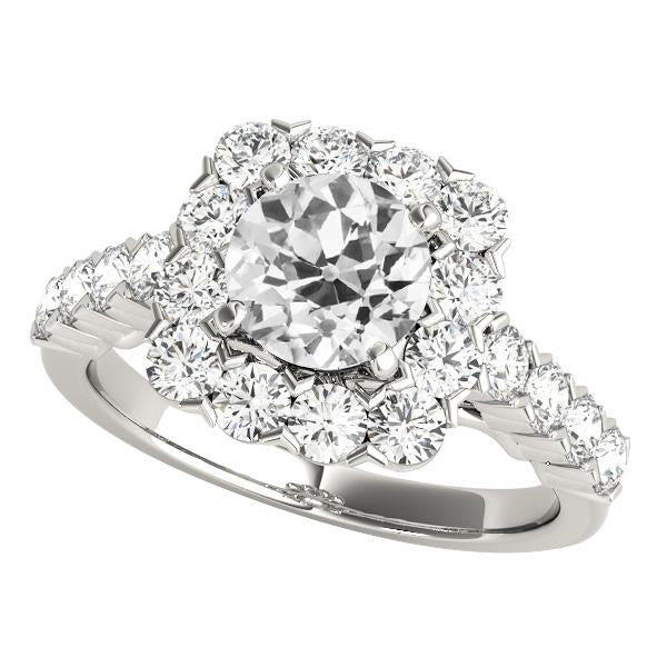 Bague De Mariage Halo En Or 14 Carats Ronde Réel Diamants Taille Ancienne Mine 5 Carats