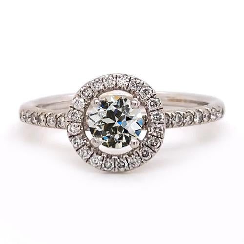 Bague De Mariage Halo Rond Ancienne Mine Cut Réel Diamond 2.50 Carats Or 14K