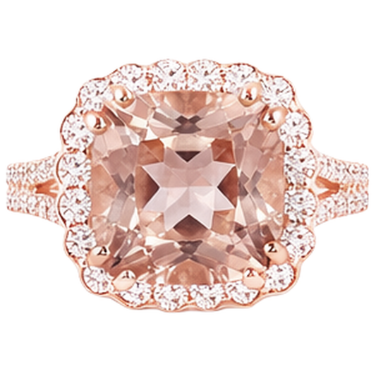 Bague De Mariage Morganite Et Diamants Naturels Extraits des Mines ( et non cultivés en laboratoire ) 15.75 Ct Or Rose 14K