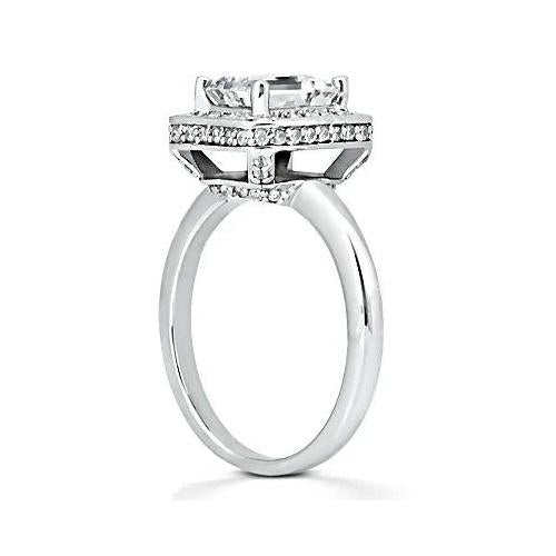 Bague De Mariage Naturel Diamant Emeraude Halo 2.20 Ct.
