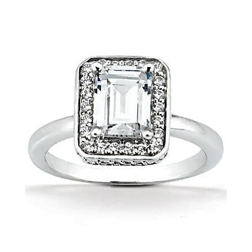 Bague De Mariage Naturel Diamant Emeraude Halo 2.20 Ct.