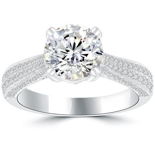 Bague De Mariage Naturel Diamant Rond Taille Brillant 4 Carats Or Blanc 14K