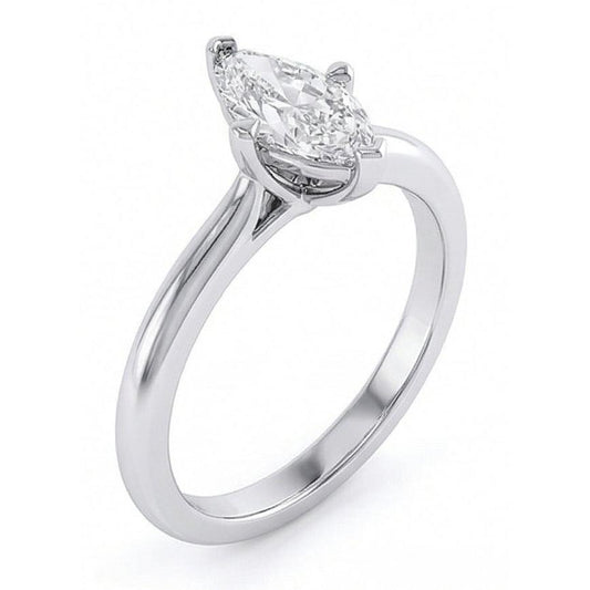 Bague De Mariage Naturel Diamant Solitaire Taille Marquise 1.50 Ct En Or Blanc