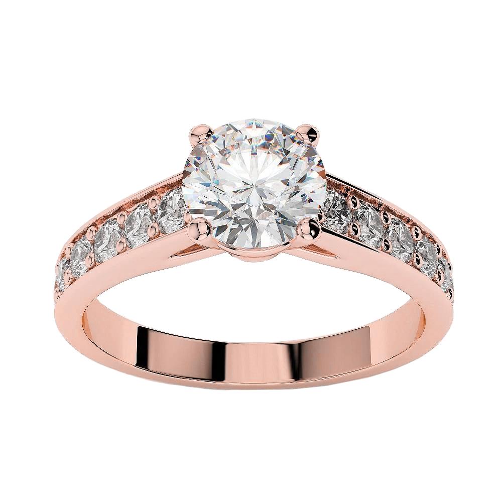 Bague De Mariage Naturel Réel Diamant Rond Accentué De 3.75 Carats En Or rose 14K