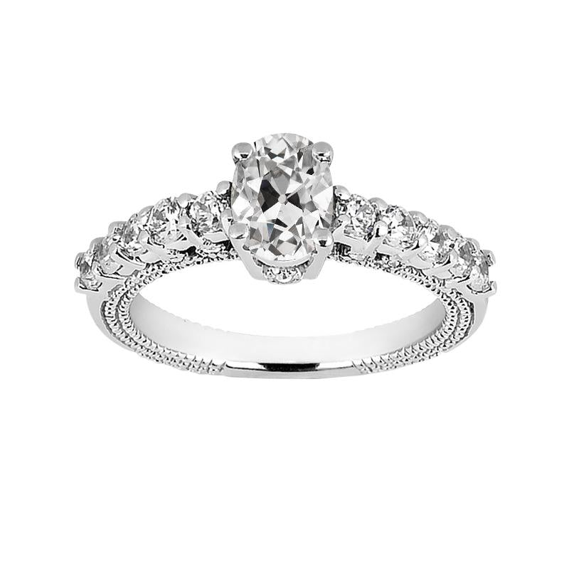 Bague De Mariage Ovale Vieux Mineur Véritable Diamant Or 3 Carats Bijoux Femme