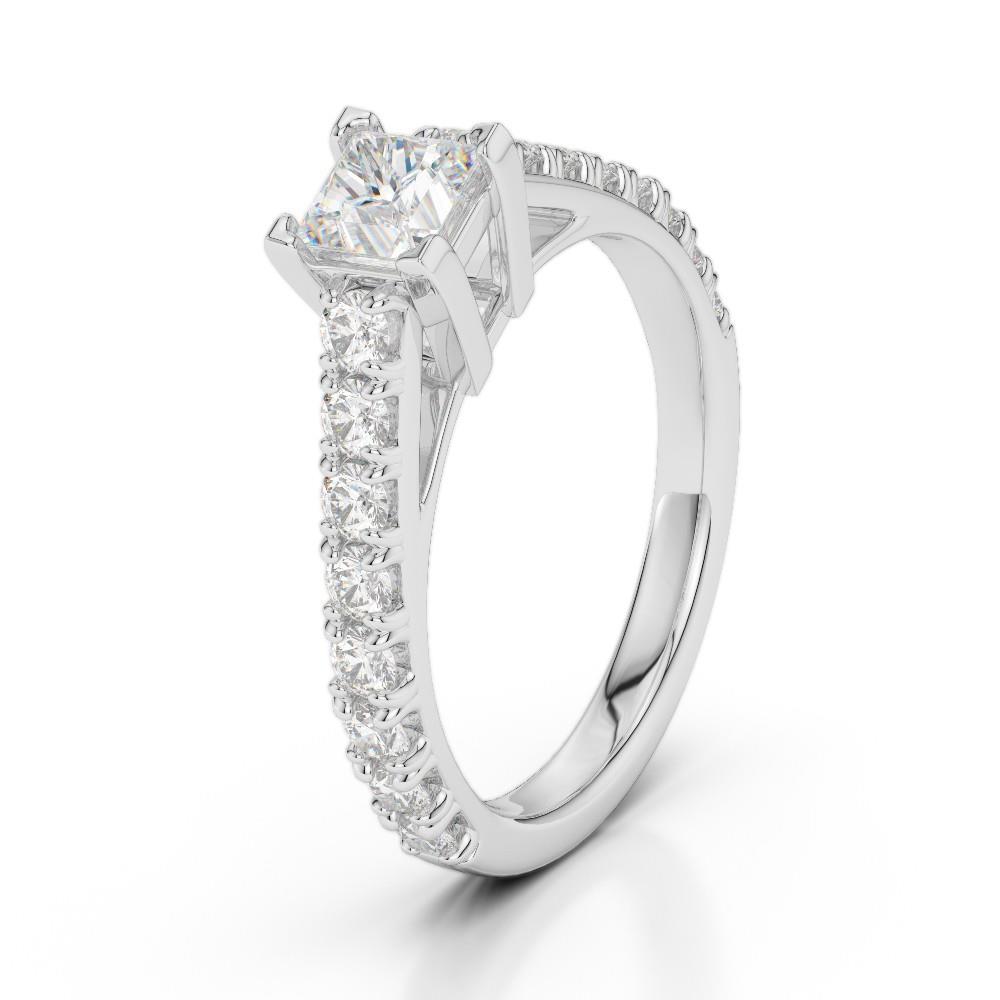Bague De Mariage Princesse Et Véritable Diamants Ronds De 2.35 Cts En Or Blanc 14K