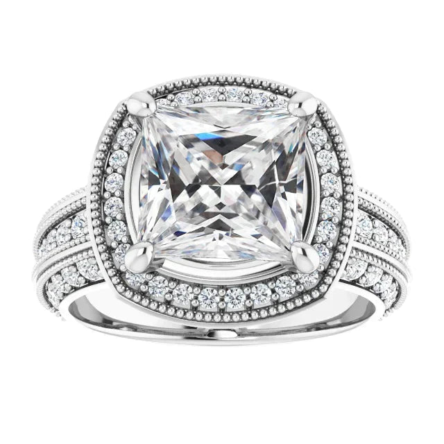 Bague De Mariage Princesse Halo Réel Diamant 8 Carats