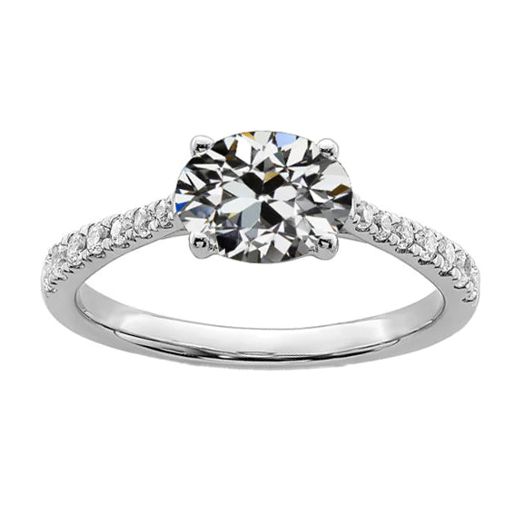 Bague De Mariage Réel Diamant Ovale Ancien Mineur Serti De 4 Griffes En Or 14K De 4.50 Carats