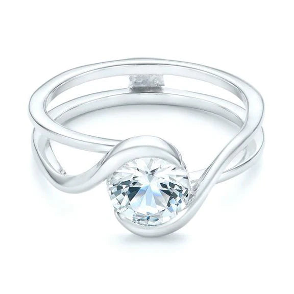 Bague De Mariage Réel Diamant Rond Serti Clos Scintillant 2 Carats