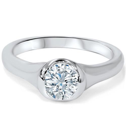 Bague De Mariage Réel Diamant Solitaire Coupe Ronde 1 Carat En Or Blanc 14K