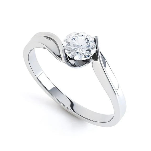 Bague De Mariage Réel Diamant Solitaire Rond Etincelant De 1.10 Ct En Or Blanc